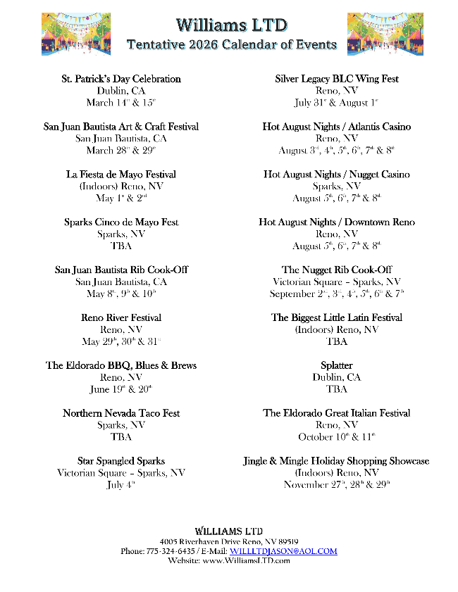 1 2026 Calendar Williams LTD