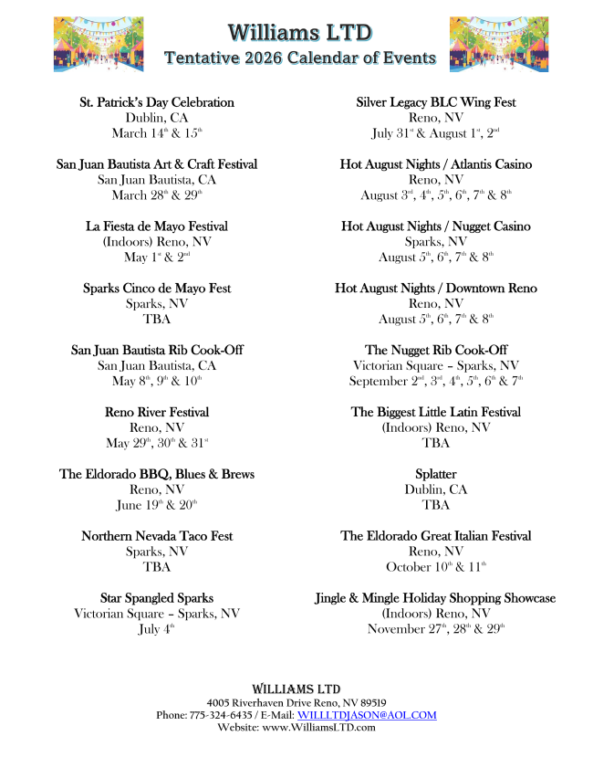 1 2026 Calendar Williams LTD